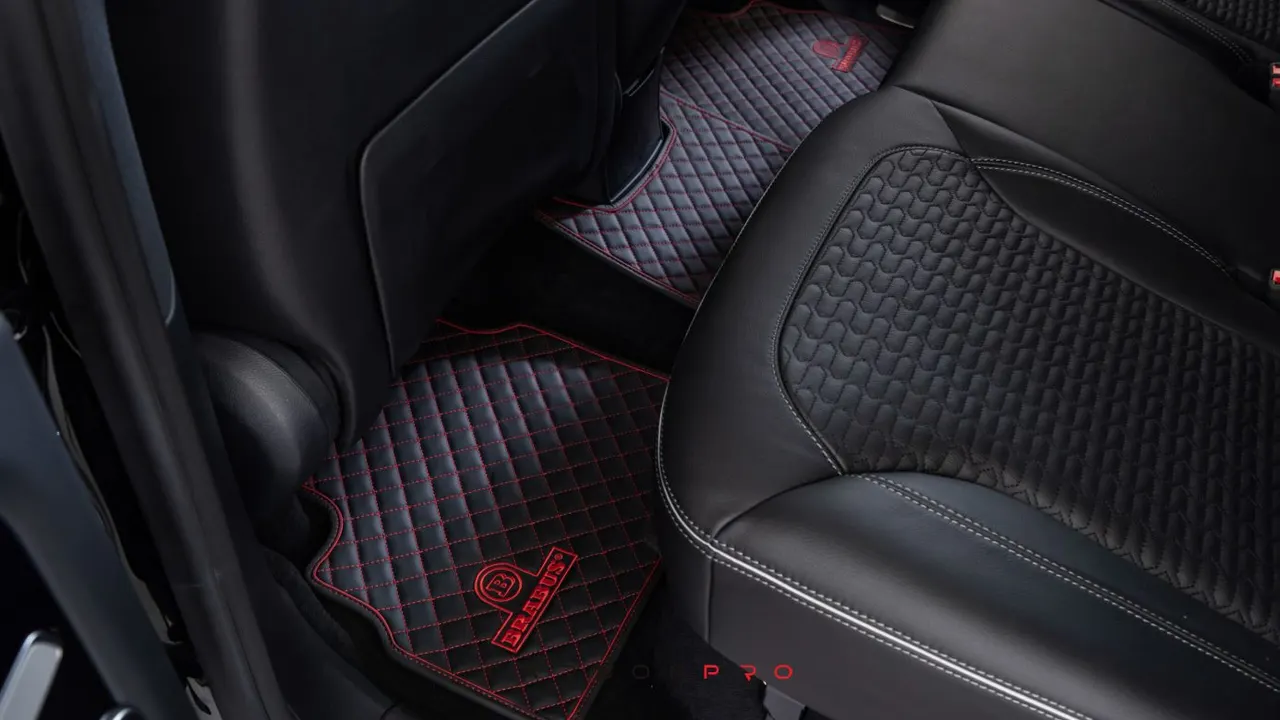 leather floor mats black-red quilted