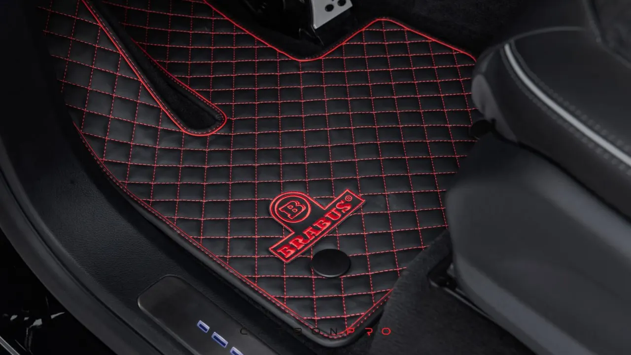 leather floor mats black-red quilted